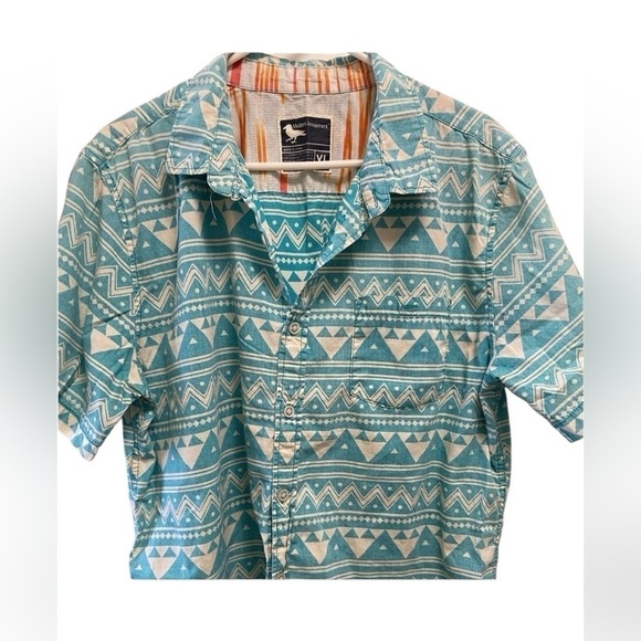 Men's turquoise button down short sleeve tribal design shirt size Extra Large - Picture 1 of 5